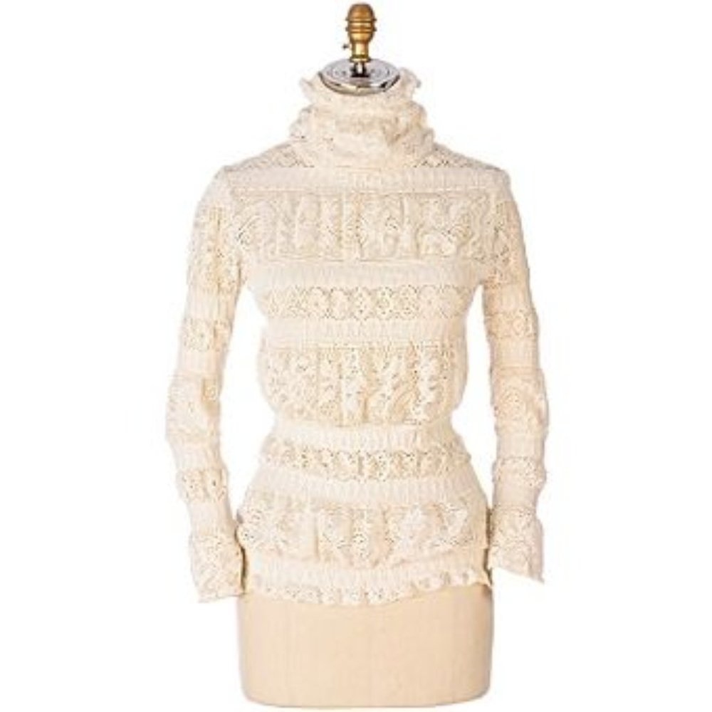 Anthropologie Cream Lace Turtleneck Blouse